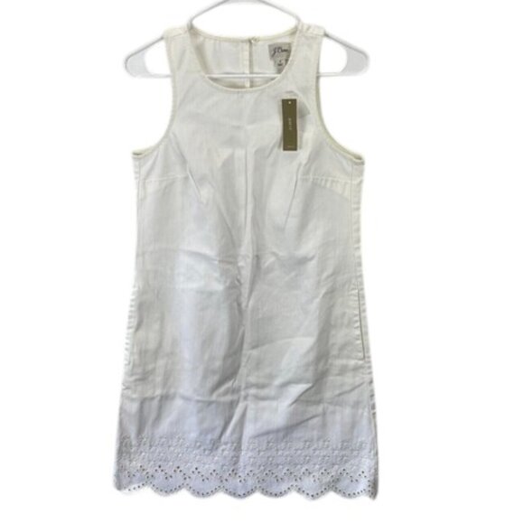 J.Crew Denim Shift Dress Women’s 2 Blue Eyelet Hem Casual Sleeveless NWT - Picture 1 of 7